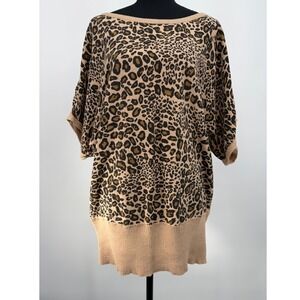 Worthington Woman Leopard BoatNeck Ribbed Hem Sweater 1X Mobwife Office Fall Y2K